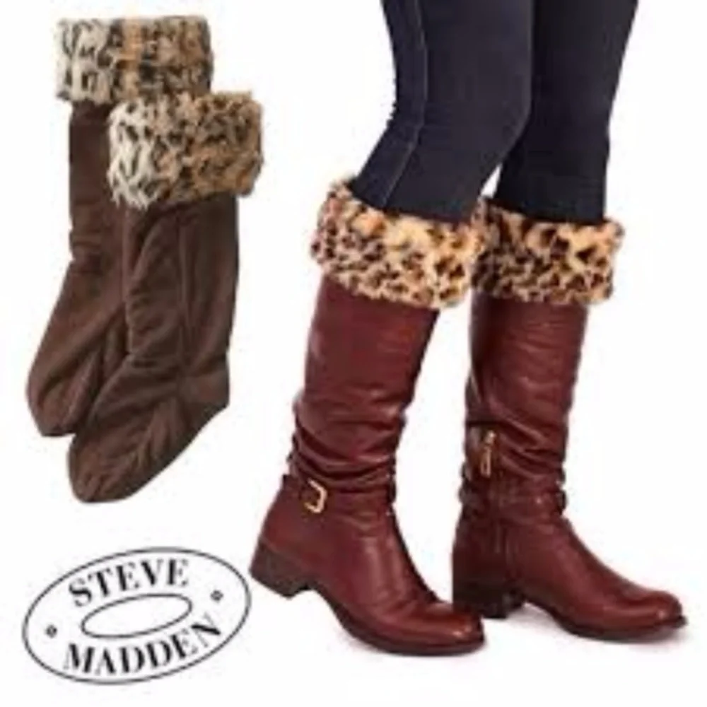 NWT  STEVE‎ MADDEN LEOPARD BLK BOOT LINER
